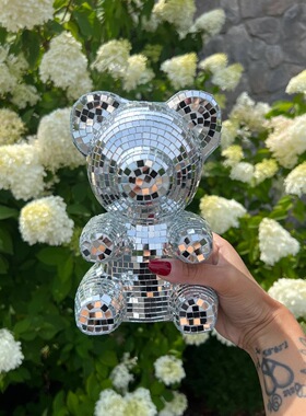 跨境Disco镜面熊情人节生日礼物母亲节圣诞节镭射反光装饰摆件熊