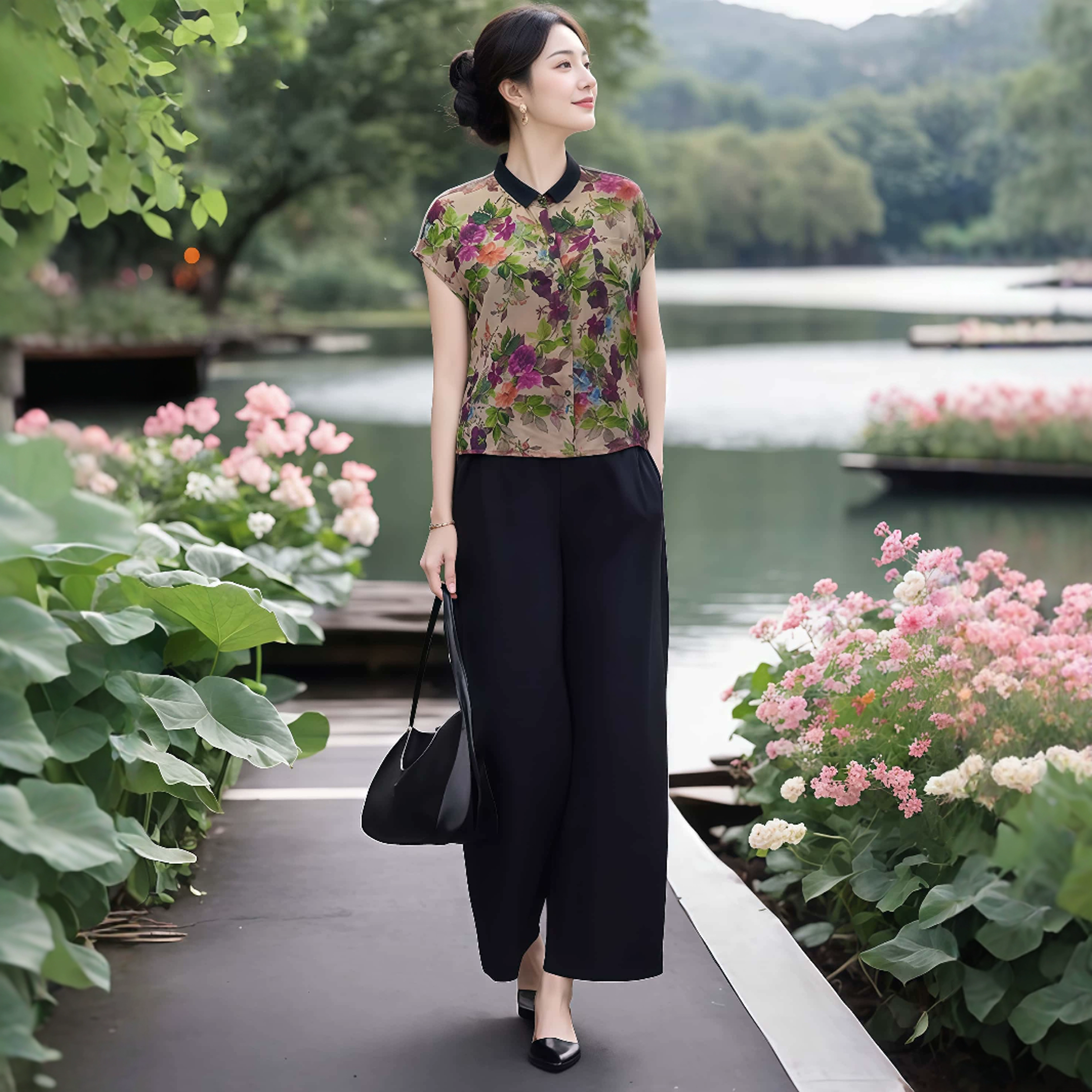 素韵订制女装原创品牌高级感轻奢碎花上衣短袖超好看阔腿裤两件套,淘宝优惠券,粉丝福利购,淘宝优惠卷