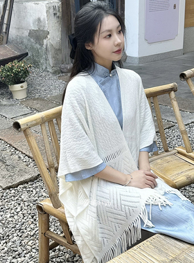 空调房办公室针织披肩女外搭镂空