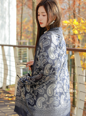 丝巾栗屿防晒印花民族风女春秋