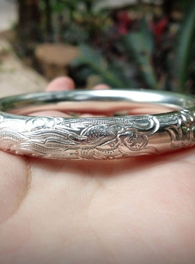 重工龙凤呈祥闭口复古风足银手镯