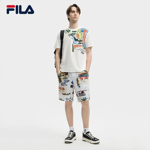 FILA 斐乐官方男士梭织五分裤2025夏季新款满印舒适防晒休闲短裤 - 图2