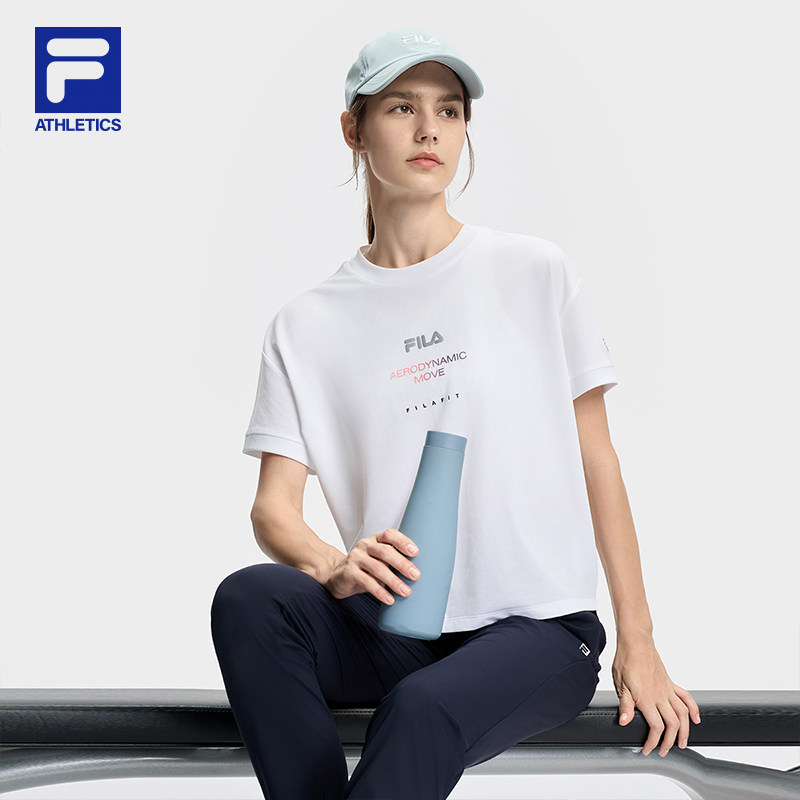 FILA 斐乐官方女子针织短袖衫2024秋季新款健身运动小LOGO宽松T恤,淘宝优惠券,粉丝福利购,淘宝优惠卷