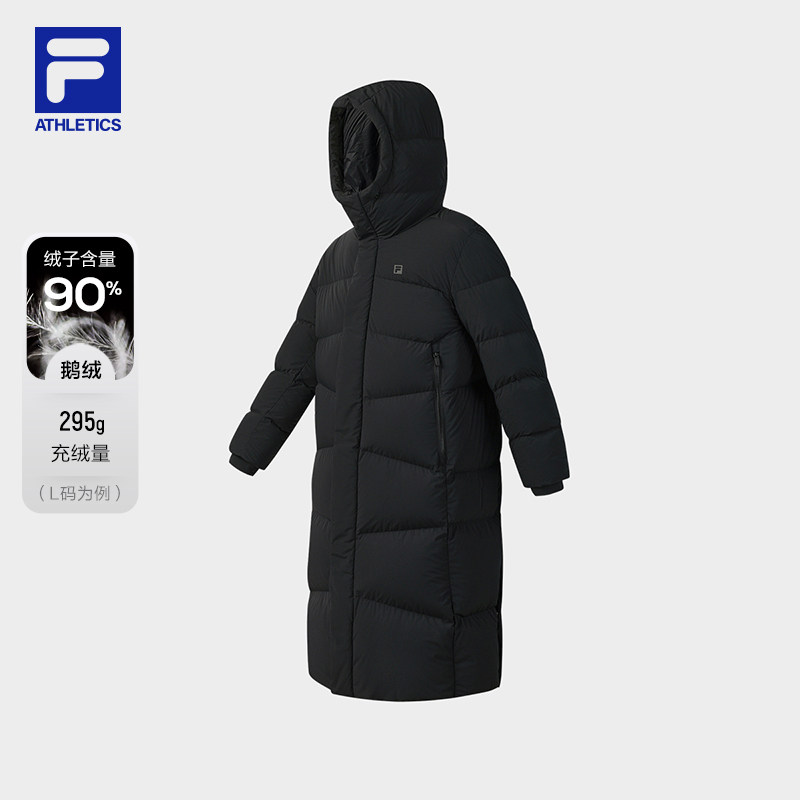 FILA 斐乐官方男士长款羽绒服2025冬季新款健身运动保暖连帽外套