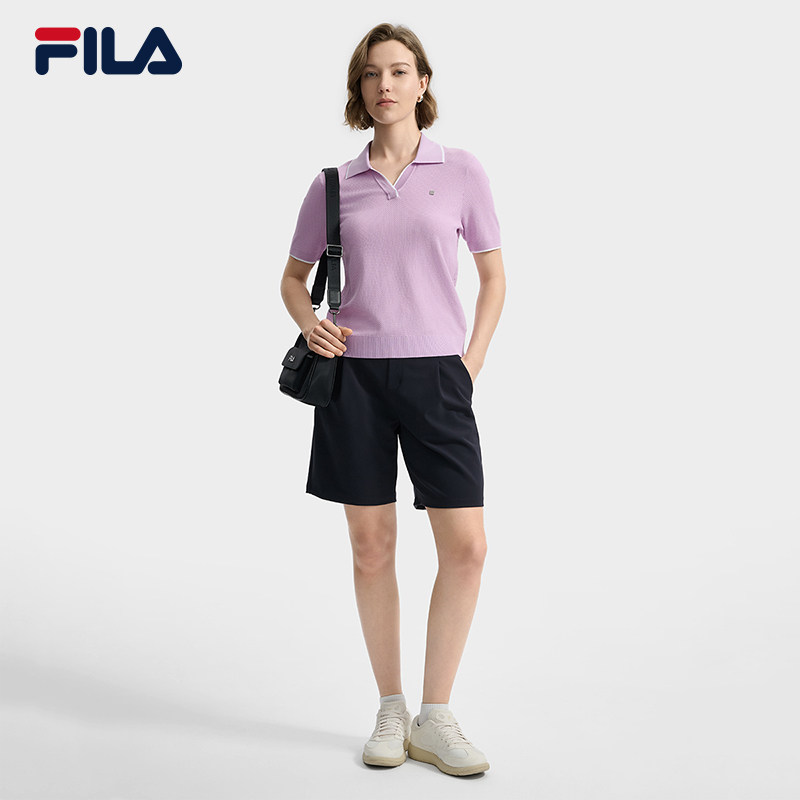 FILA 斐乐官方女子编织衫2025秋新款时尚休闲POLO领短袖基础上衣,淘宝优惠券,粉丝福利购,淘宝优惠卷