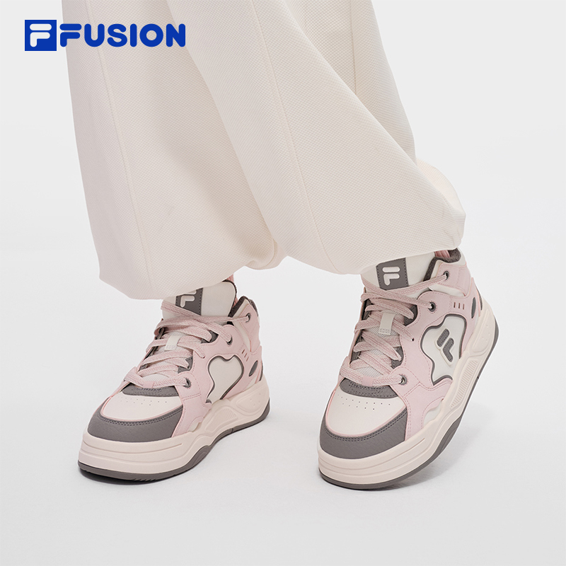 FILA FUSION斐乐潮牌BANK2高帮加绒板鞋2025冬季新款女鞋保暖鞋子 - 图1