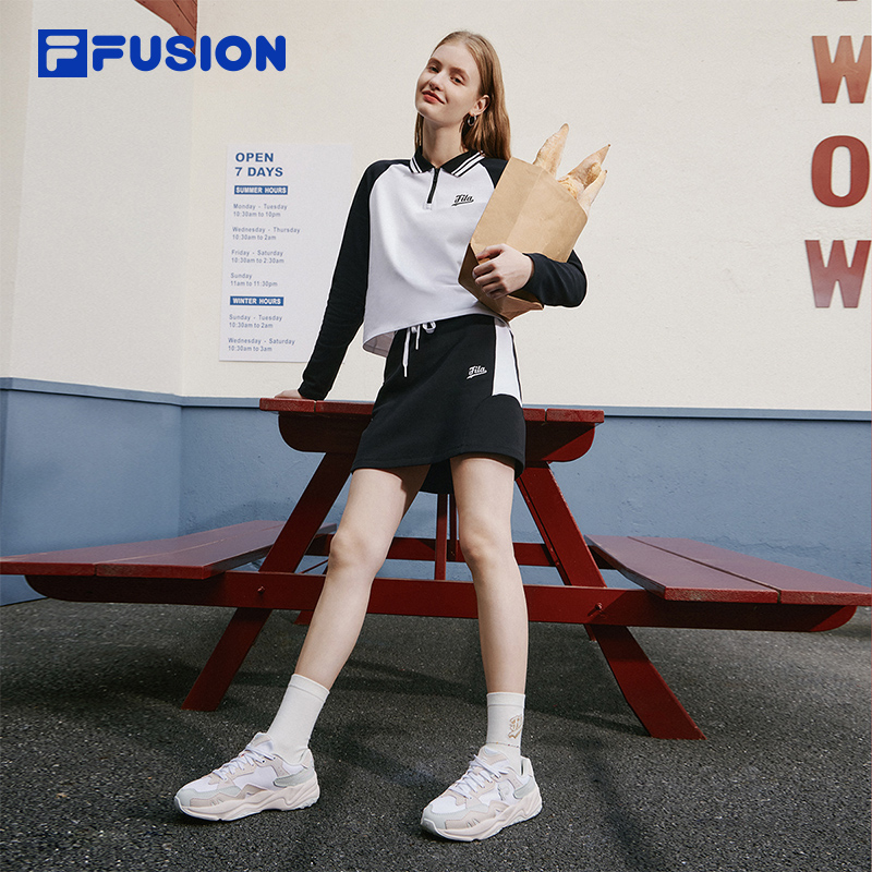 FILA FUSION斐乐潮牌女子针织长袖POLO衫2023秋新款运动休闲上衣 - 图2