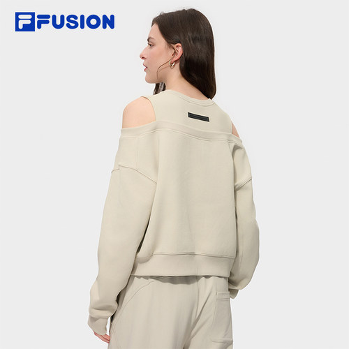 FILA FUSION斐乐潮牌女子套头卫衣2025冬季新款休闲挖肩针织上衣 - 图1