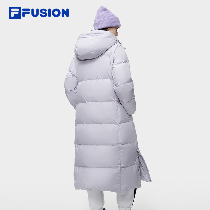 FILA FUSION斐乐潮牌长款羽绒服女2023冬季新款时尚休闲连帽外套 - 图0