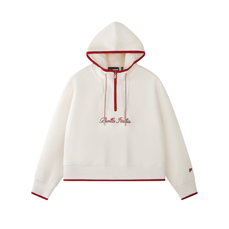 FILA FUSION斐乐潮牌女子连帽卫衣2026春季新款撞色刺绣针织上衣,淘宝优惠券,粉丝福利购,淘宝优惠卷