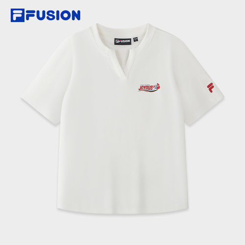 FILA FUSION斐乐潮牌女子针织短袖衫2026夏新款时尚修身小V领T恤 - 图0
