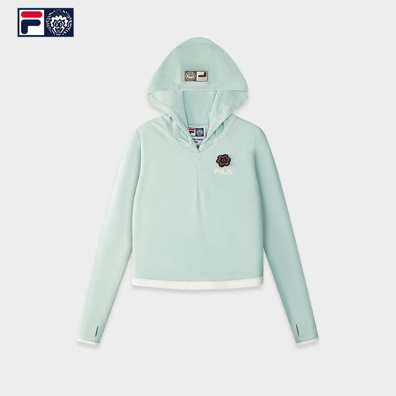 FILA FUSION斐乐潮牌女子针织连帽上衣2025冬新款时尚修身长袖T恤,淘宝优惠券,粉丝福利购,淘宝优惠卷