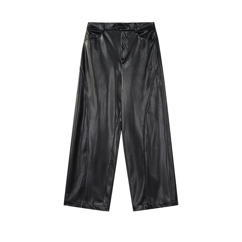 FILA FUSION斐乐潮牌针织长裤女2025冬季新款时尚休闲直筒裤皮裤,淘宝优惠券,粉丝福利购,淘宝优惠卷