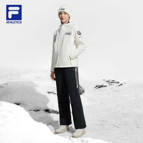 FILA 斐乐官方女士针织连帽外套2024冬新款滑雪运动仿羊羔绒上衣 - 图2