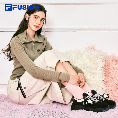 FILA FUSION斐乐潮牌女子编织衫2024冬款时尚修身半拉链高领毛衣 - 图2