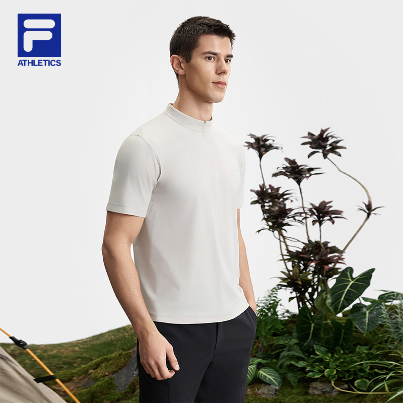 FILA 斐乐官方男子针织短袖衫2025夏季新款户外运动半拉链基础T恤,淘宝优惠券,粉丝福利购,淘宝优惠卷