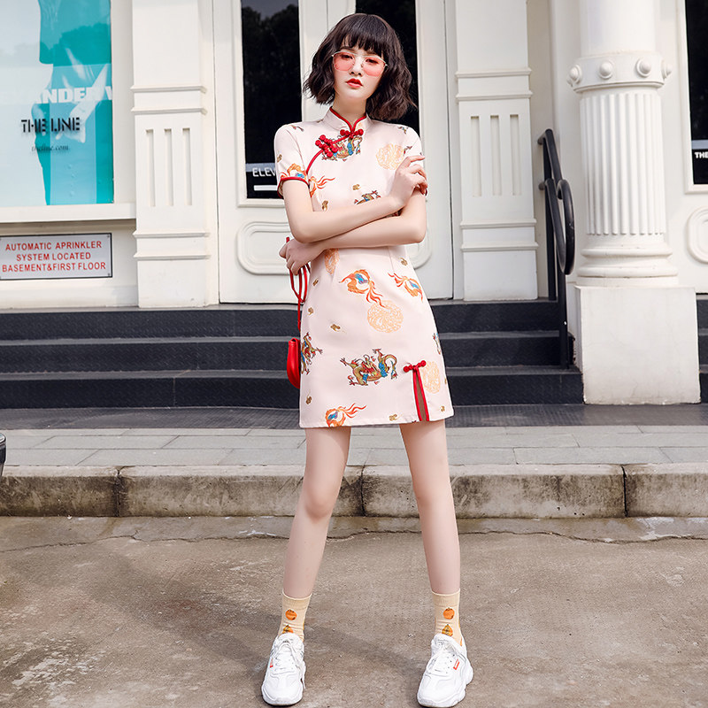 旗袍年轻款少女小个子复古夏连衣裙 甜蜜佳衣旗袍