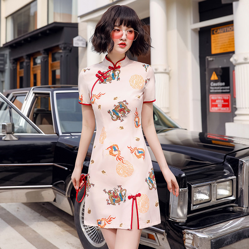 旗袍年轻款少女小个子复古夏连衣裙 甜蜜佳衣旗袍
