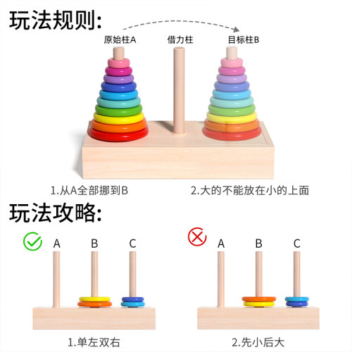 汉诺塔小学生10层八8层5五六6阶二三年级比赛专用益智力汉罗玩具4 - 图1
