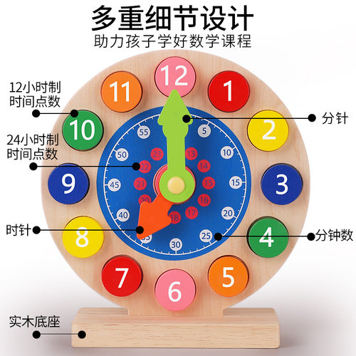 儿童认识时间钟表小学教具幼儿园时钟学习专用模型一年级益智玩具-图1