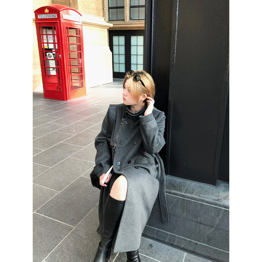 IAK mid-length double-breasted woolen jacket