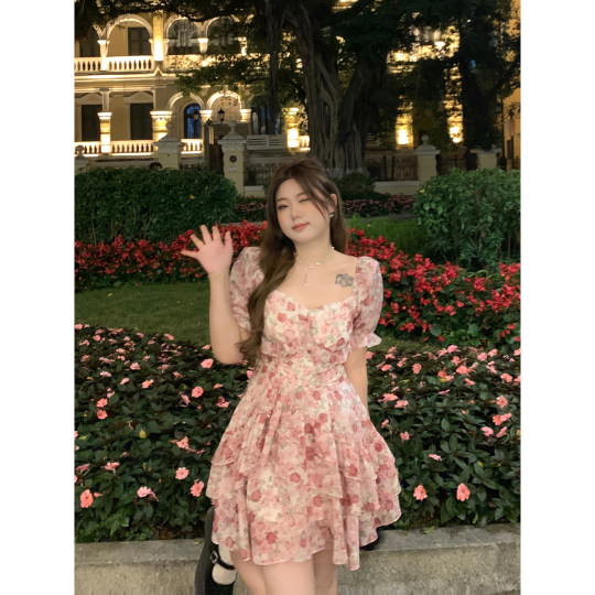 Pastoral A-shaped floral irregular skirt