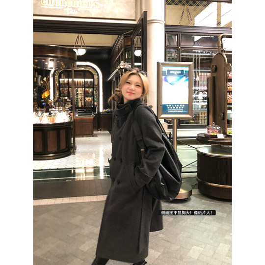 IAK mid-length double-breasted woolen jacket