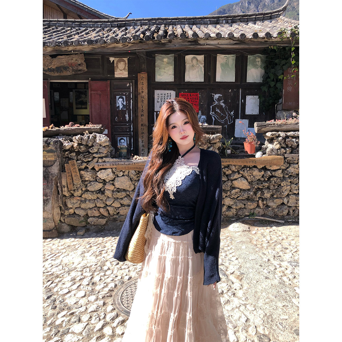 安妮不火 提花蕾丝吊带+网纱亮片半裙套组微胖大码渡假风三件套装,淘宝优惠券,粉丝福利购,淘宝优惠卷