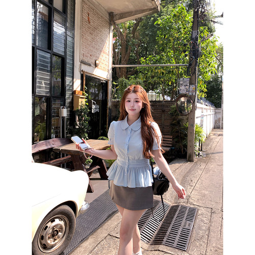 安妮不火 西装料侧边开叉显腿长A字半裙女微胖大码漫画少女小短裙 - 图0