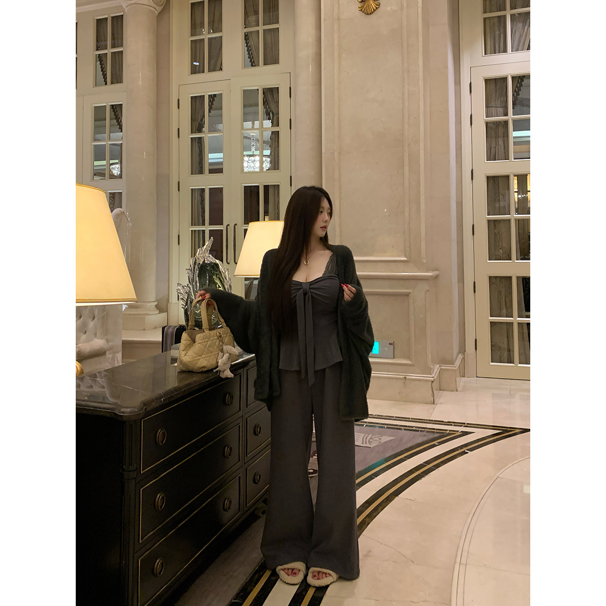 安妮不火 上身ju舒服!高弹仿貂毛开衫套组女微胖大码中长款毛织衫,淘宝优惠券,粉丝福利购,淘宝优惠卷