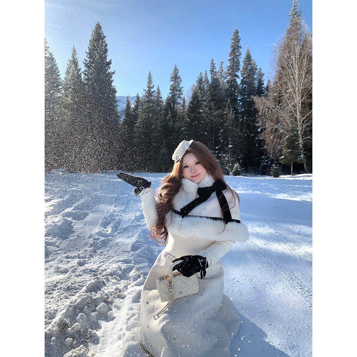 安妮不火 钉珠蝴蝶结呢子裙&毛绒斗篷套装女微胖大码毛呢两件套装,淘宝优惠券,粉丝福利购,淘宝优惠卷