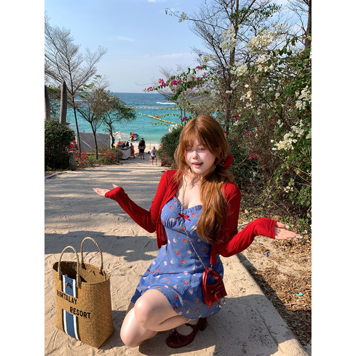 安妮不火 复古甜妹风碎花V领高腰雪纺裙女微胖大码荷叶边连衣裙子 - 图1