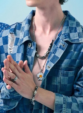 GUUKA潮牌周柯宇同款小雏菊手链 嘻哈情侣方块logo手链子礼物百搭