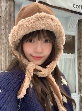 日系可爱加绒雷锋帽绑带显脸小