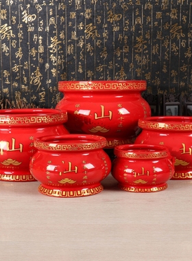 仙字香炉陶瓷黄色6寸堂口香炉碗