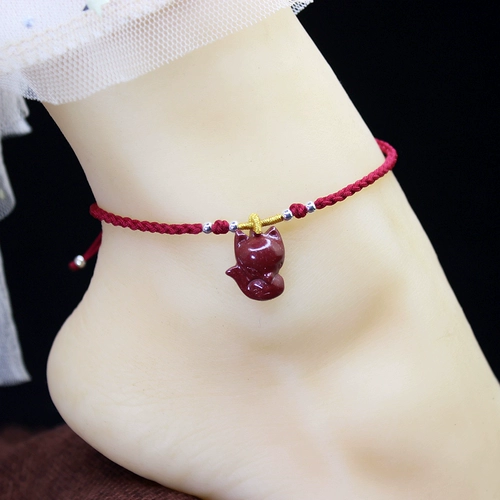 Защитный амулет, пряжка, браслет на ногу, модный плетеный браслет из красной нити, популярно в интернете, цвета киновари