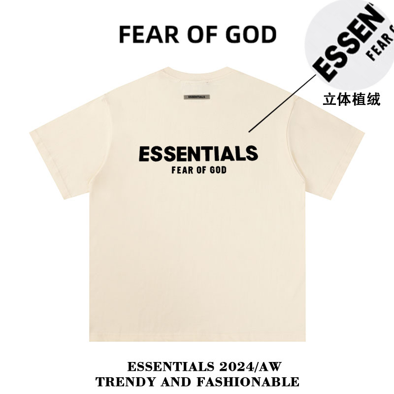 FEAR OF GOD复线ESSENTIALS植绒字母短袖男女T恤FOG美式高街潮牌 - 图2