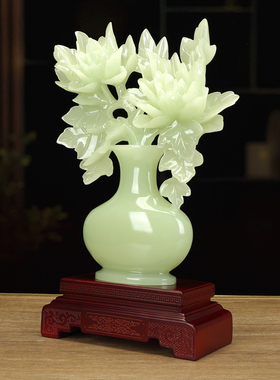 精品花开富贵玉石花瓶摆件玄关客厅寓意好高档装饰品乔迁开业礼物