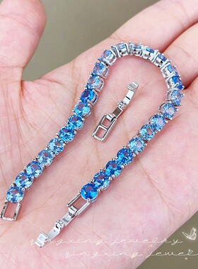 浅海蓝尖晶网球手链渐变海蓝色仿真蓝托帕石简约高级感轻奢女手饰