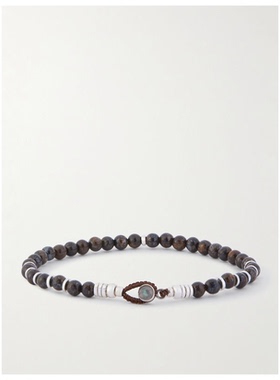 MIKIA Circle4 and Bronzite 纯银银色,拉长石珠饰手链男