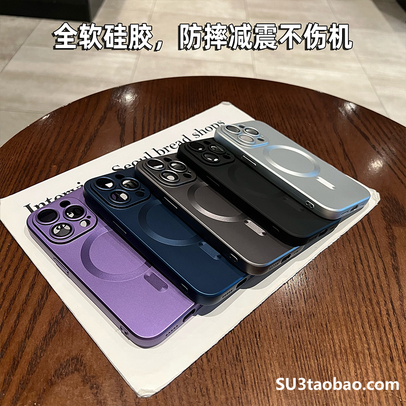 纯黑色MagSafe磁吸适用三星S23+手机壳S22ultra超薄S21磨砂S20FE软硅胶note20ultra全包10男士plus可无线充电 - 图3