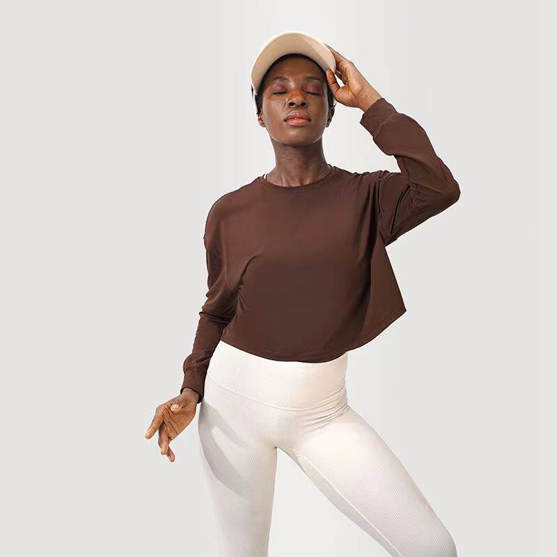 kk fitness秋冬瑜伽服上衣女长袖款遮肚子宽松普拉提运动健身衣服_虎窝淘