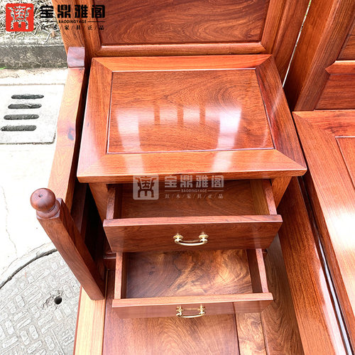 中式仿古架子床实木宫廷拔步床踏步床卯榫千工婚床缅甸花梨木定制 - 图1