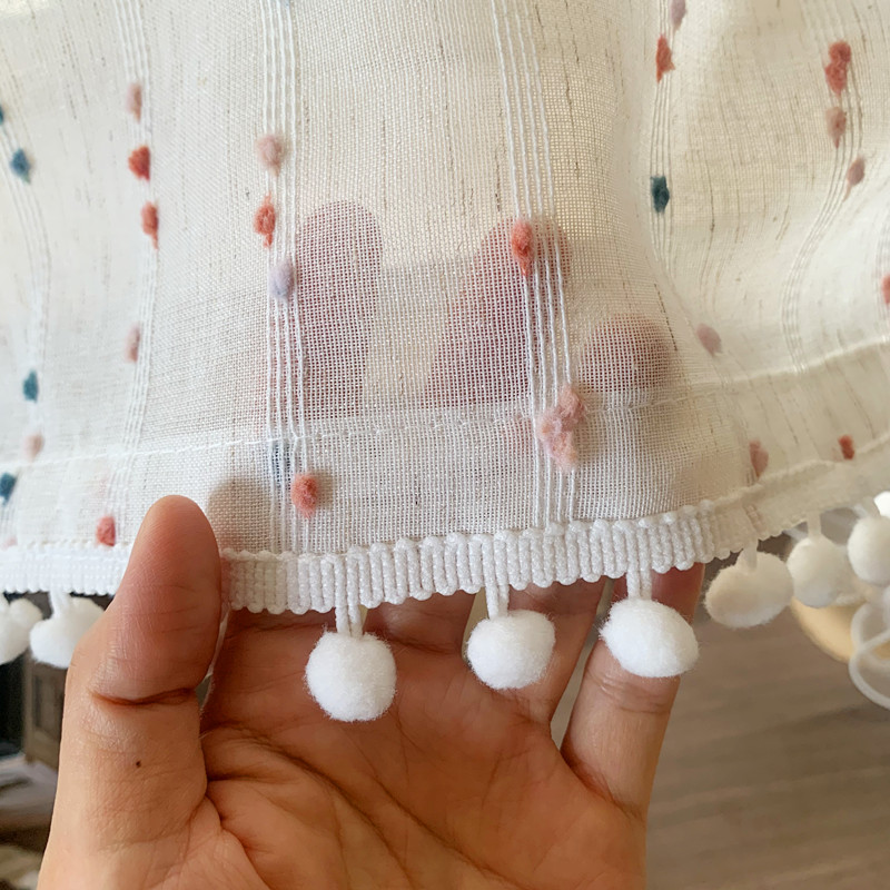 奶油风糖果纱可爱亚麻纱帘童趣儿童房窗帘窗纱免打孔安装半帘短帘 - 图1