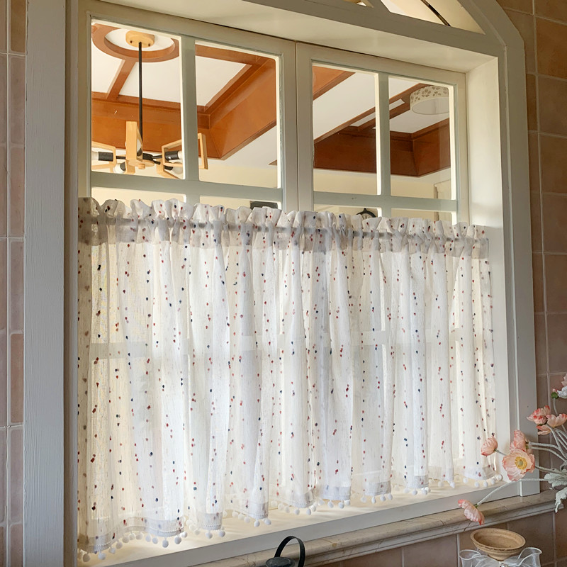 奶油风糖果纱可爱亚麻纱帘童趣儿童房窗帘窗纱免打孔安装半帘短帘 - 图3