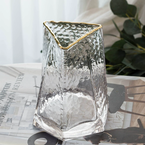 Nordic Creative Hammer Pattern Pattern Glass Vase Vase Прозрачный золото обозначение дистальной столовой цветочный цветок Purgrance
