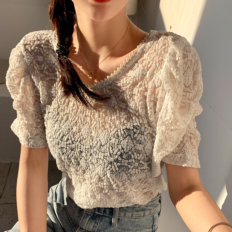 谜秀蕾丝衫女2020夏装新款韩版小衫 谜秀蕾丝衫/雪纺衫