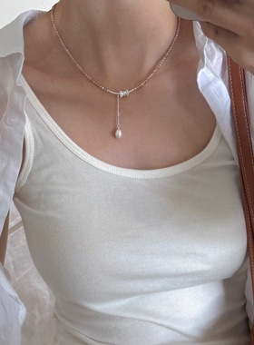 天然石蝴蝶结转运圆筒项链