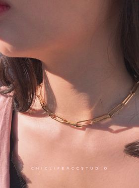 ins金属暗黑百搭爱心复古锁骨链