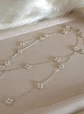 异彩淡水珍珠四叶草毛衣链